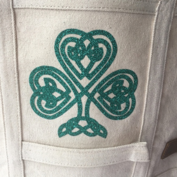 Irish Girl Glitter Shamrock Canvas Tote Book Bag - Picture 2 of 5